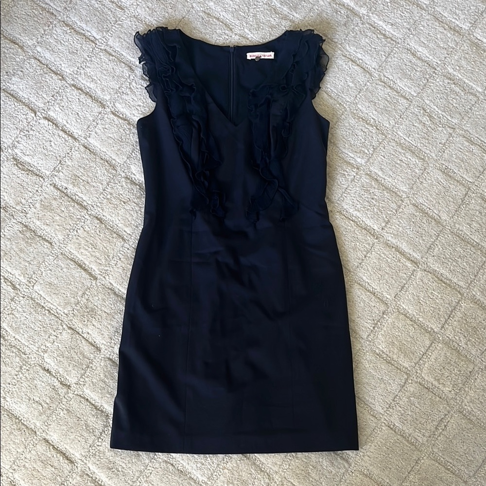 Rebecca Taylor Women's 4 Yacht Club Sleeveless Silk Ruffle Sheath Dress Navy